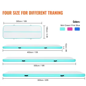 16 ft Gymnastics Air Mat – 4" Thick Inflatable Tumble Track with Electric Pump | Mint Green