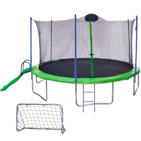 16FT Trampoline with Slide, Football Goal & Basketball Backboard Set