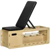 Wooden Workout Bench with Dumbbell Rack and Resistance Bands-Adjustable Incline Weight Bench for Home Gym