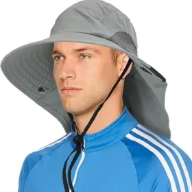 Wide Brim Sun Hat with Neck Flap, UPF50+ - Gray