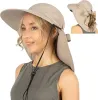 Wide Brim Sun Hat with Neck Flap, UPF50 - Tan w/Bow