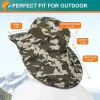 Wide Brim Sun Hat with Neck Flap, UPF50+ - Green Camo
