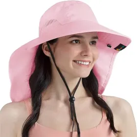 Wide Brim Sun Hat with Neck Flap, UPF50+ - Pink