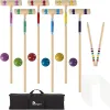 Six Player Croquet Set, 28'' Croquet Set with Wooden Mallets/Colored Ball/Wickets/Stakes