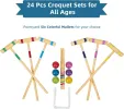 Six Player Croquet Set, 28'' Croquet Set with Wooden Mallets/Colored Ball/Wickets/Stakes