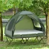 2-Person Foldable Camping Cot, Portable Outdoor w/ Bedspread & Thick Air Mattress, 4-In-1 Elevated Camping Bed Tent for Hiking, Picnic, Green