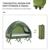 2-Person Foldable Camping Cot, Portable Outdoor w/ Bedspread & Thick Air Mattress, 4-In-1 Elevated Camping Bed Tent for Hiking, Picnic, Green