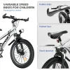 FKZNPJ 24 Inch Kids Mountain Bike for Boys & Girls Ages 7-12 – 7-Speed Gears, Dual Disc Brakes, Shock Absorber Front Fork, LED Light – Silver & Pink