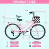 26 Inch 7-Speed City Commuter Bike with Lock & Detachable Basket High-Tensile Steel Frame - pink