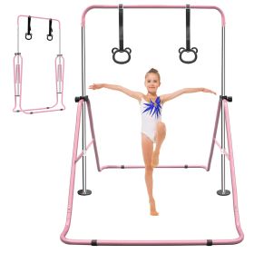 Pink Adjustable Kids Gymnastic Bar with Bear Rings