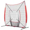 7x7 ft Baseball & Softball Practice Net – Portable Training Net for Hitting, Catching & Pitching with Bow Frame, Strike Zone, Tee, Ball & Collector
