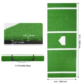 Baseball Hitting Mat – 12x6 ft Batting Cage Mat with Home Plate, Anti Fade Turf & Non Slip Backing (Green)