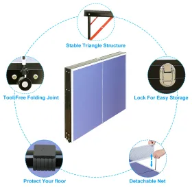 Indoor Outdoor Ping Pong Table 4.5ft – Foldable Portable Table Tennis Set with Net and Paddles