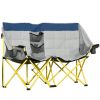 Loveseat Style Camping Chair – Oversized Folding Lawn Chair with Carry Bag & Cup Holders (Navy Blue & Gray)
