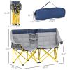 Loveseat Style Camping Chair – Oversized Folding Lawn Chair with Carry Bag & Cup Holders (Navy Blue & Gray)
