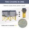 Loveseat Style Camping Chair – Oversized Folding Lawn Chair with Carry Bag & Cup Holders (Navy Blue & Gray)
