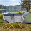 Loveseat Style Camping Chair – Oversized Folding Lawn Chair with Carry Bag & Cup Holders (Navy Blue & Gray)