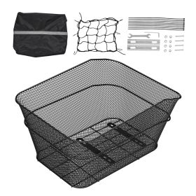 Rear Bike Basket, Wire Mesh Bicycle Basket with Cargo Net & Waterproof Cover, Durable Metal Bike Back Basket, Fits Most Rear Bike Racks