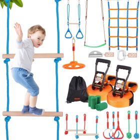 Ninja Warrior Obstacle Course for Kids, 2 x 50 ft Weatherproof Slacklines, 500lbs Weight Capacity Monkey Line, Outdoor Playset Equipment