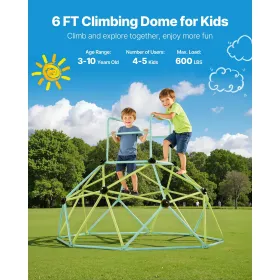 Climbing Dome – 6FT Geometric Dome Climber for Kids, 600 lbs Loading, Indoor/Outdoor Jungle Gym Playground