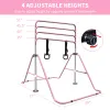 Children’s Adjustable Gymnastics Bar – Pink Horizontal Kip Bar with Bear Rings, Training & Practice Bar for Kids