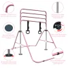 Children’s Adjustable Gymnastics Bar – Pink Horizontal Kip Bar with Bear Rings, Training & Practice Bar for Kids