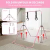 Children’s Adjustable Gymnastics Bar – Pink Horizontal Kip Bar with Bear Rings, Training & Practice Bar for Kids