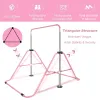 Children’s Adjustable Gymnastics Bar – Pink Horizontal Kip Bar with Bear Rings, Training & Practice Bar for Kids