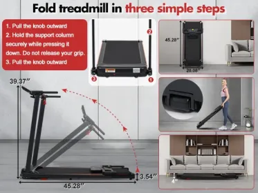 Treadmill with 8% Incline – Portable Foldable Home Treadmill with Handle, 3.0HP Motor, 265 lbs Capacity & 4 Adjustable Support Feet