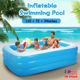 Inflatable Swimming Pool – Large 120×72×24in Family Lounge Pool for Kids & Adults