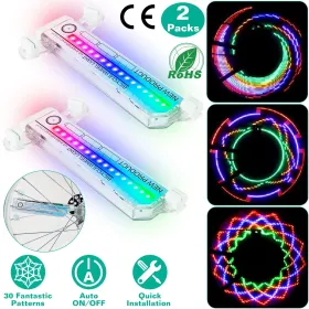 2Pcs 32 LED Cycling Wheel Lights – Rainbow Pattern Tire Flash Lamps for Night Riding Safety & Style