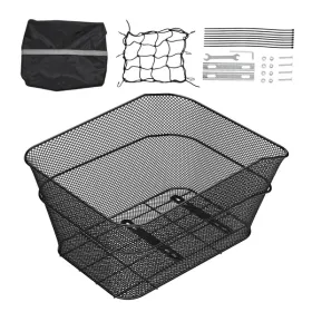 Bicycle Rear Basket with Waterproof Cover & Cargo Net – Heavy‑Duty Metal Wire Mesh Back Rack Basket