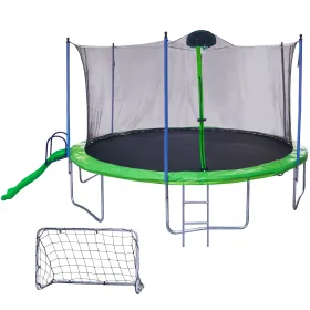 16FT Outdoor Trampoline with Slide – Kids & Adults Trampoline with Enclosure Net, Ladder & Sports Accessories