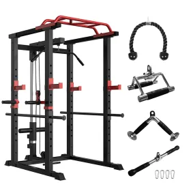 Multi Functional Power Cage – Adjustable Home Squat Rack & Pull Up Station, 1000 lb Capacity Barbell Rack
