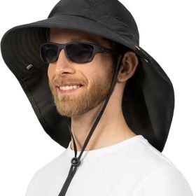 UPF 50+ Wide Brim Sun Hat with Neck Flap (Black)