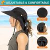 UPF 50+ Women's Wide Brim Sun Hat with Neck Flap & Bow – Black