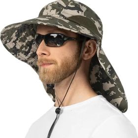 UPF 50+ Wide Brim Sun Hat with Neck Flap (Green Camo)