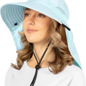 UPF 50+ Wide Brim Sun Hat with Neck Flap (Light Blue) | Beach & Hike
