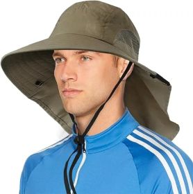 UPF 50+ Wide Brim Sun Hat with Neck Flap (Olive)-Hiking & Fishing