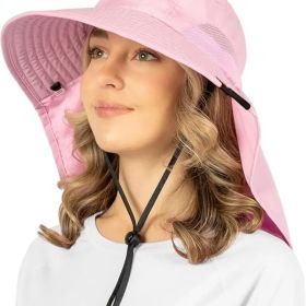 UPF 50+ Wide Brim Sun Hat with Neck Flap | Pink