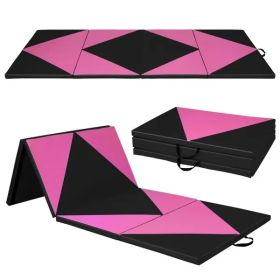 10' x 4' x 2" Folding Gym Mat | PU Leather Tumbling Mat (Color: Black & Pink)