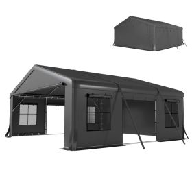 20' x 20' Heavy Duty Carport – Portable Garage Tent with Doors & Windows (Option: Dark Gray)