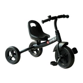 3 Wheel Toddler Tricycle with Bell – Indoor/Outdoor Ride On (Black) (Option: Black)