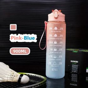 32oz Motivational Water Bottle with Time Marker (Color: Pink-Blue)