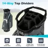 14-Way Golf Cart Bag – Waterproof Zippers & Cooler Pocket (Gray + Blue)