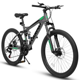 A2460 24-Inch Full Suspension Mountain Bike – 21 Speed & Disc Brakes (Option: Gray)