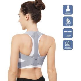 Gray Adjustable Back Posture Corrector & Support Strap (Color: GREY, size: S)