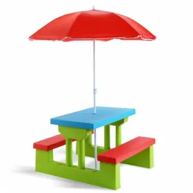 Kids Outdoor Picnic Table with UV Umbrella – Green Activity Table (Option: Defaulttitle)