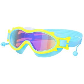 Kids Swim Goggles with Ear Plugs – Anti-Fog & UV Protection (Ages 3-16) (Option: BlueWithYellowRim)