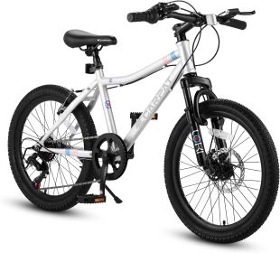S20101 20-Inch Kids’ Mountain Bike – 7 Speed, Disc & V-Brake (Option: White)